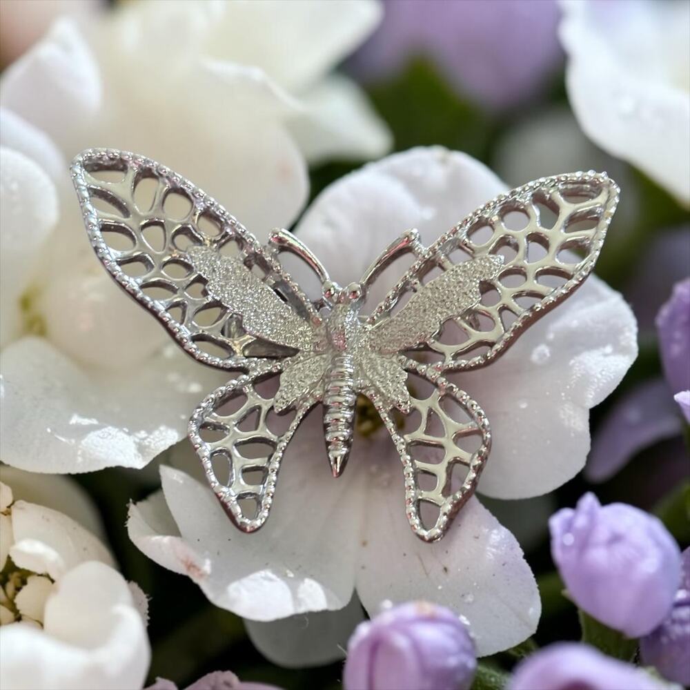 Sarah Coventry Butterfly Brooch Silver Tone Openwork Signed Vintage Pin